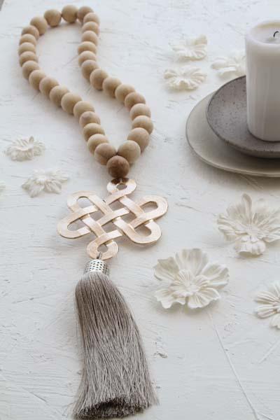 Wooden Bead Wall Hanging, Rose gold Endless Love Knot & Silk Tassel โ Spiritual Home Decor & Lucky Charm - Stylish Luck Home Decor | Hamsa \ Hand Of Fatima | Good Luck Gifts