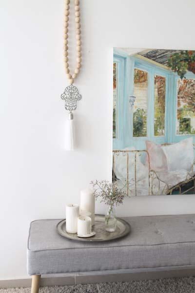 Hamsa Hand Wall Decor with Natural Wood Bead
