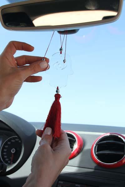 Clear acrylic car charm Hamsa Hanging with white tassel - stylish luck home decor תליון רכב • תליון רכב חמסה • חמסה לרכב • שמירה לרכב • תליון לרכב מעוצב • עין לרכב • סמלי מזל • מתנה לרכב חדש • מתנה לנהג חדש • Stylish Luck • מיוצר בישראל