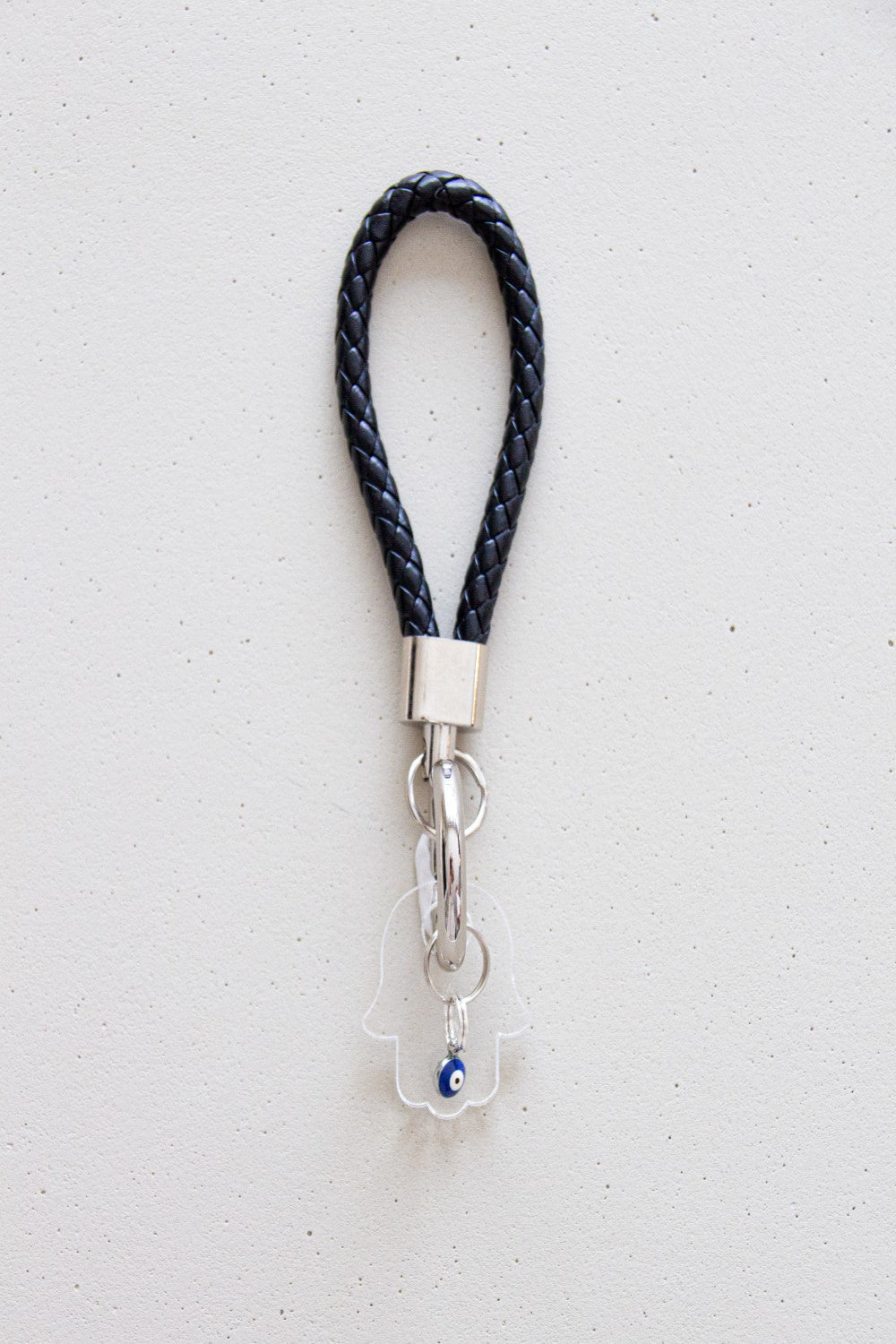 Weaving Tubular loop with Clear Hamsa & enamel evil eye for keychain and bag accessories. - Stylish Luck Home Decor | Hamsa \ Hand Of Fatima | Good Luck Gifts