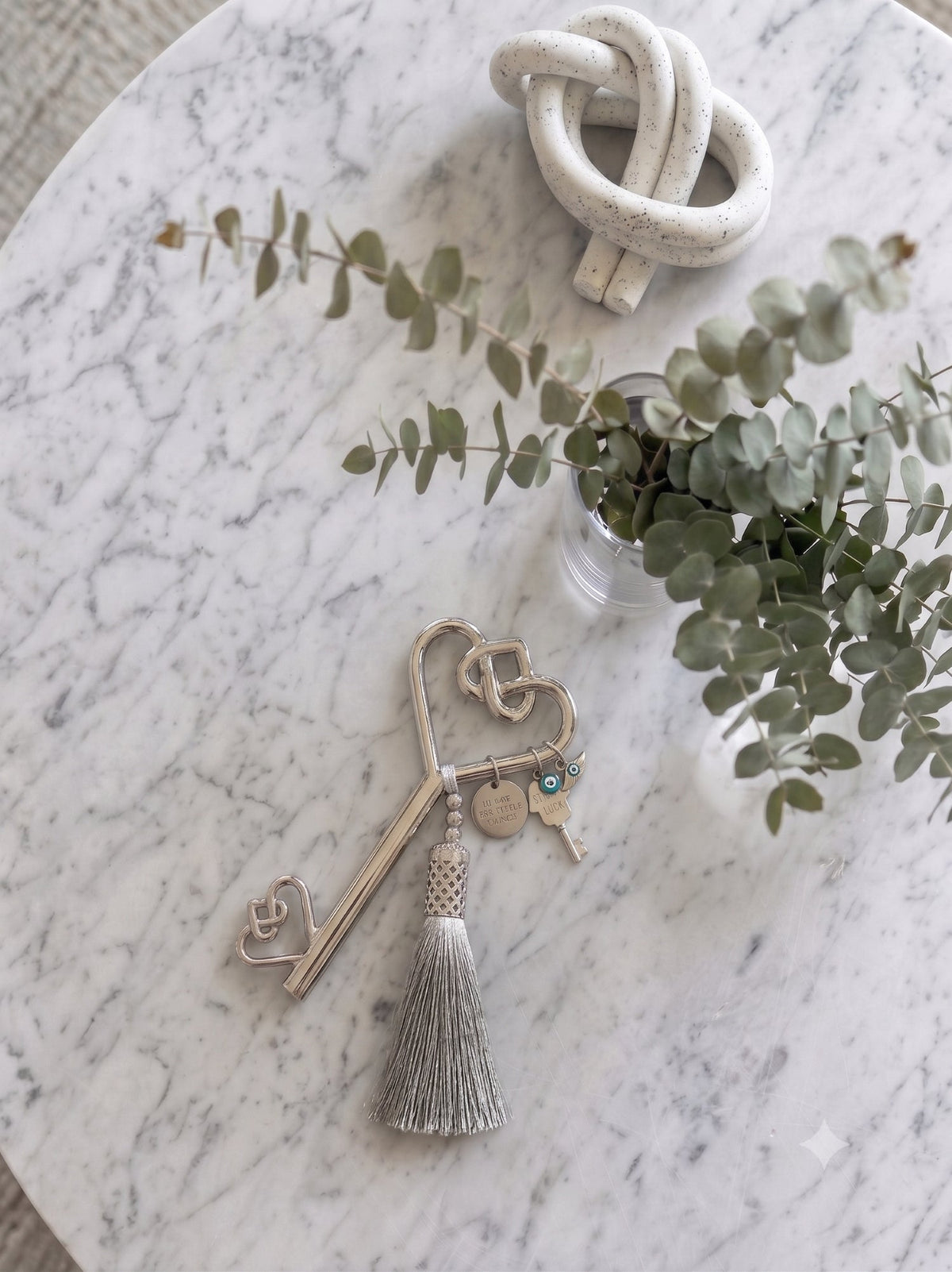 Lucky Key Wall Hanging in Silver with Pink Tassel - Stylish Luck Home Decor | Hamsa \ Hand Of Fatima | Good Luck Gifts