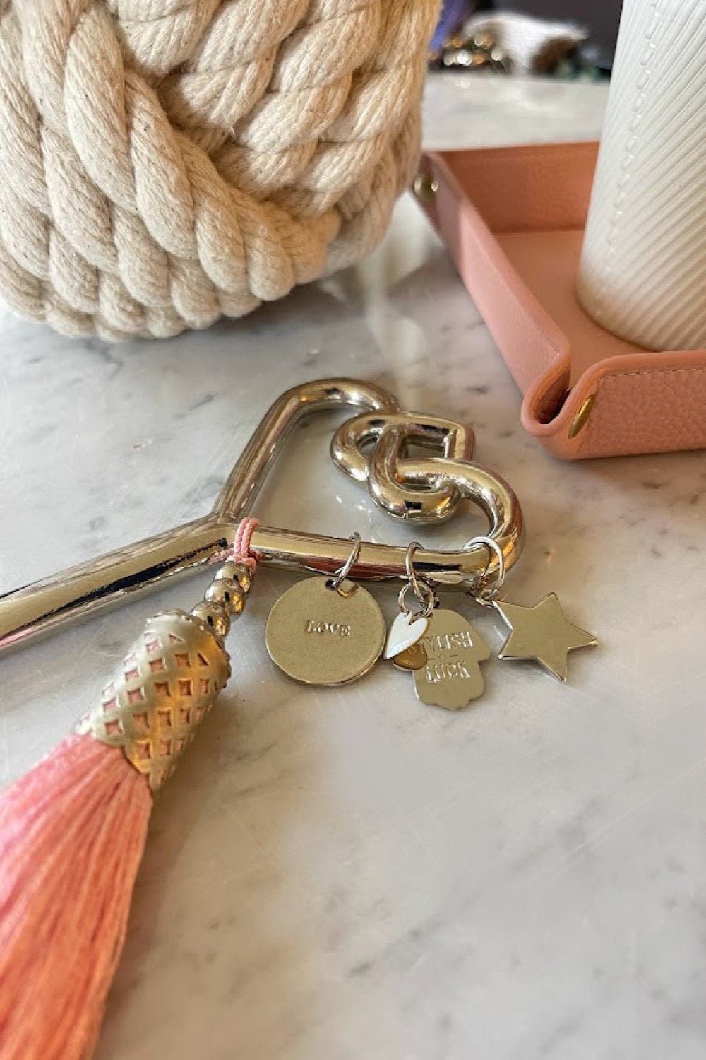 Lucky Key Wall Hanging in Silver with Pink Tassel - Stylish Luck Home Decor | Hamsa \ Hand Of Fatima | Good Luck Gifts