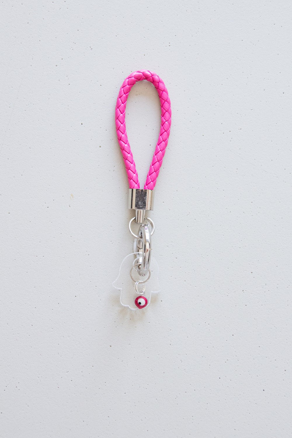 Weaving Tubular loop with Clear Hamsa & enamel evil eye for keychain and bag accessories. - Stylish Luck Home Decor | Hamsa \ Hand Of Fatima | Good Luck Gifts